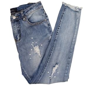 𝅺liquidx jeans, med rise skinny destressed size 7